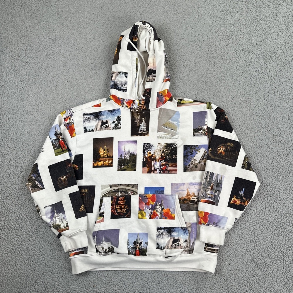 Walt Disney World Vault Collection 50th Anniversary Hoodie Men Large White AOP